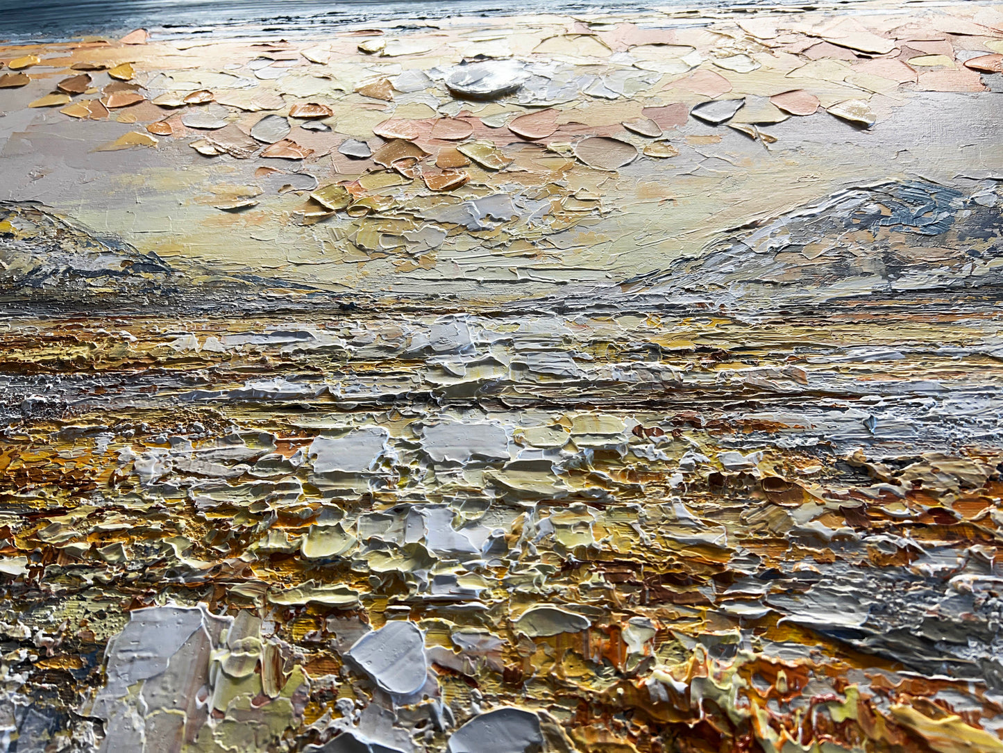 a painting of a landscape with mountains in the background