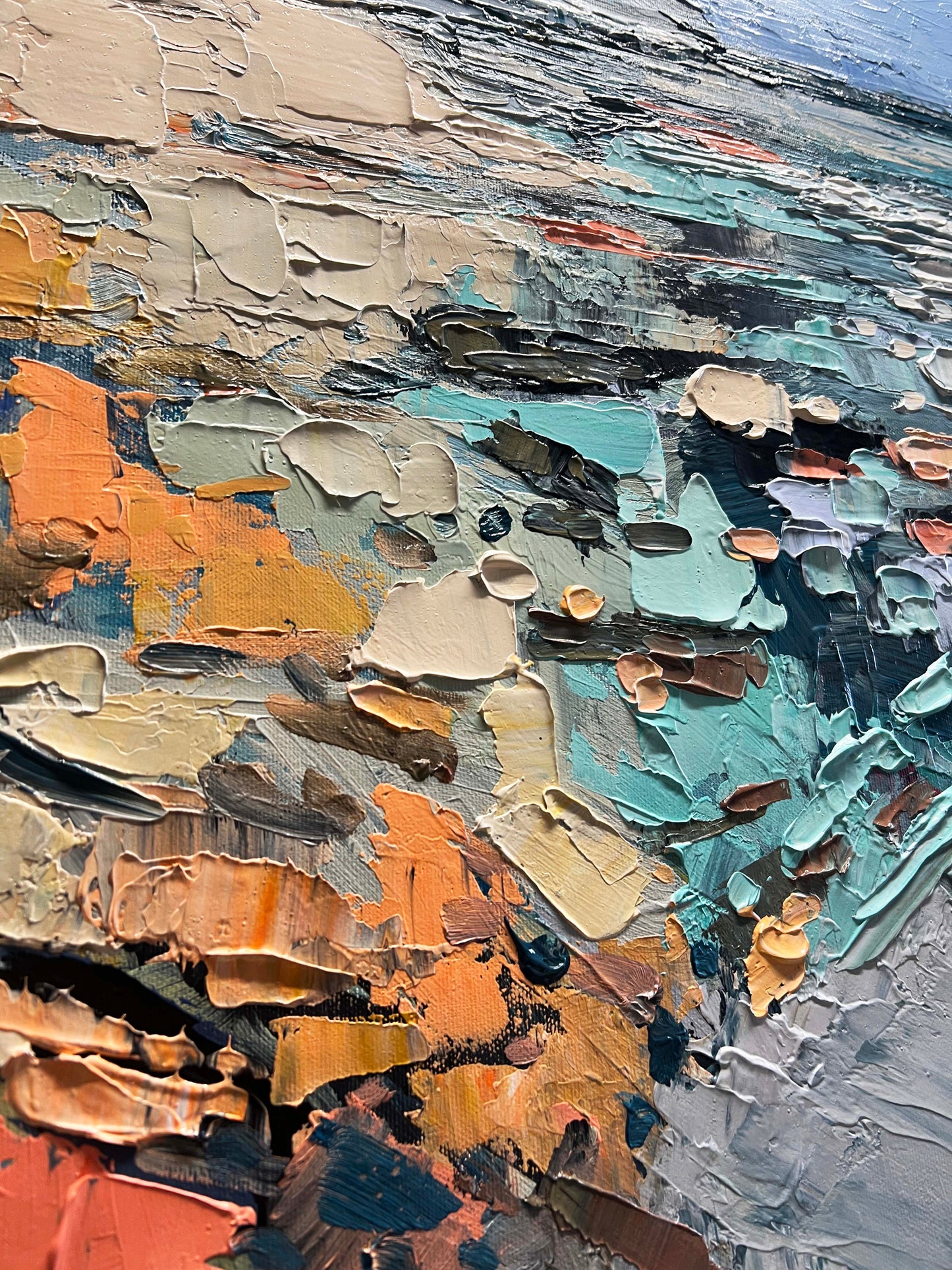 a close up of an abstract painting of paint