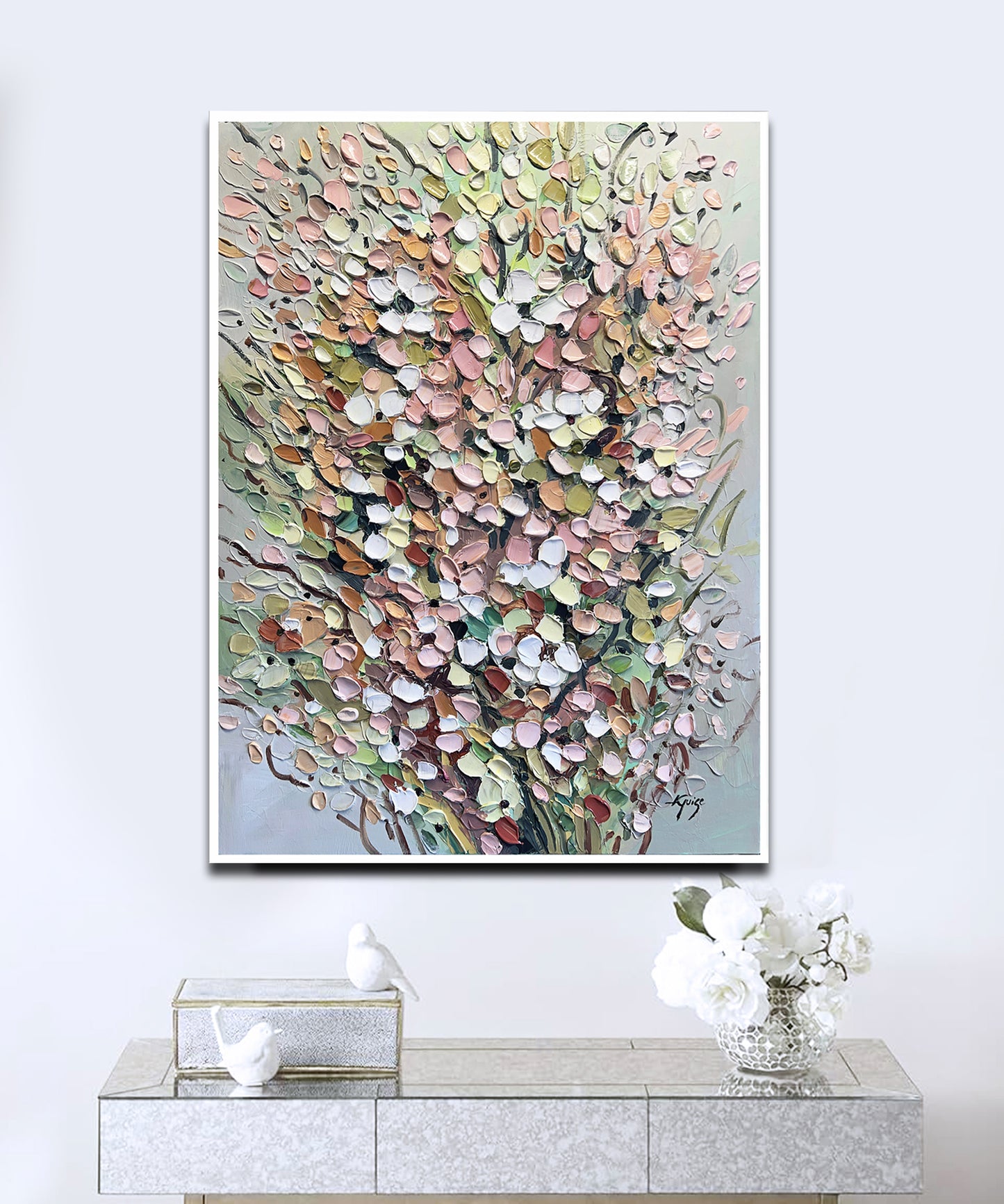 a painting of a bunch of flowers on a wall