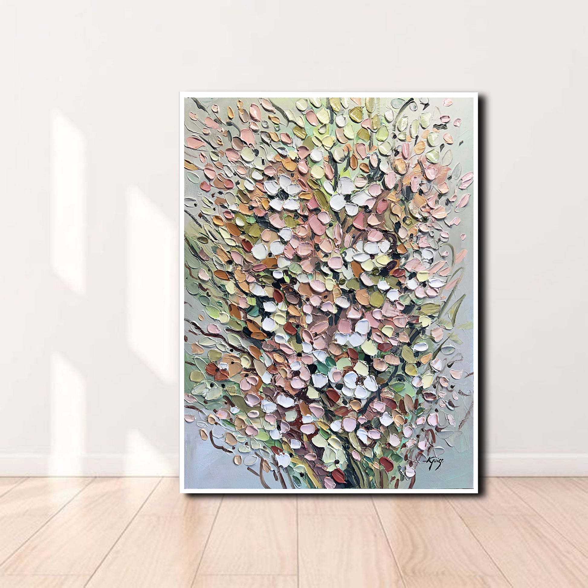 a painting of a bunch of flowers on a wall