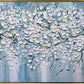 a painting of white flowers on a blue background