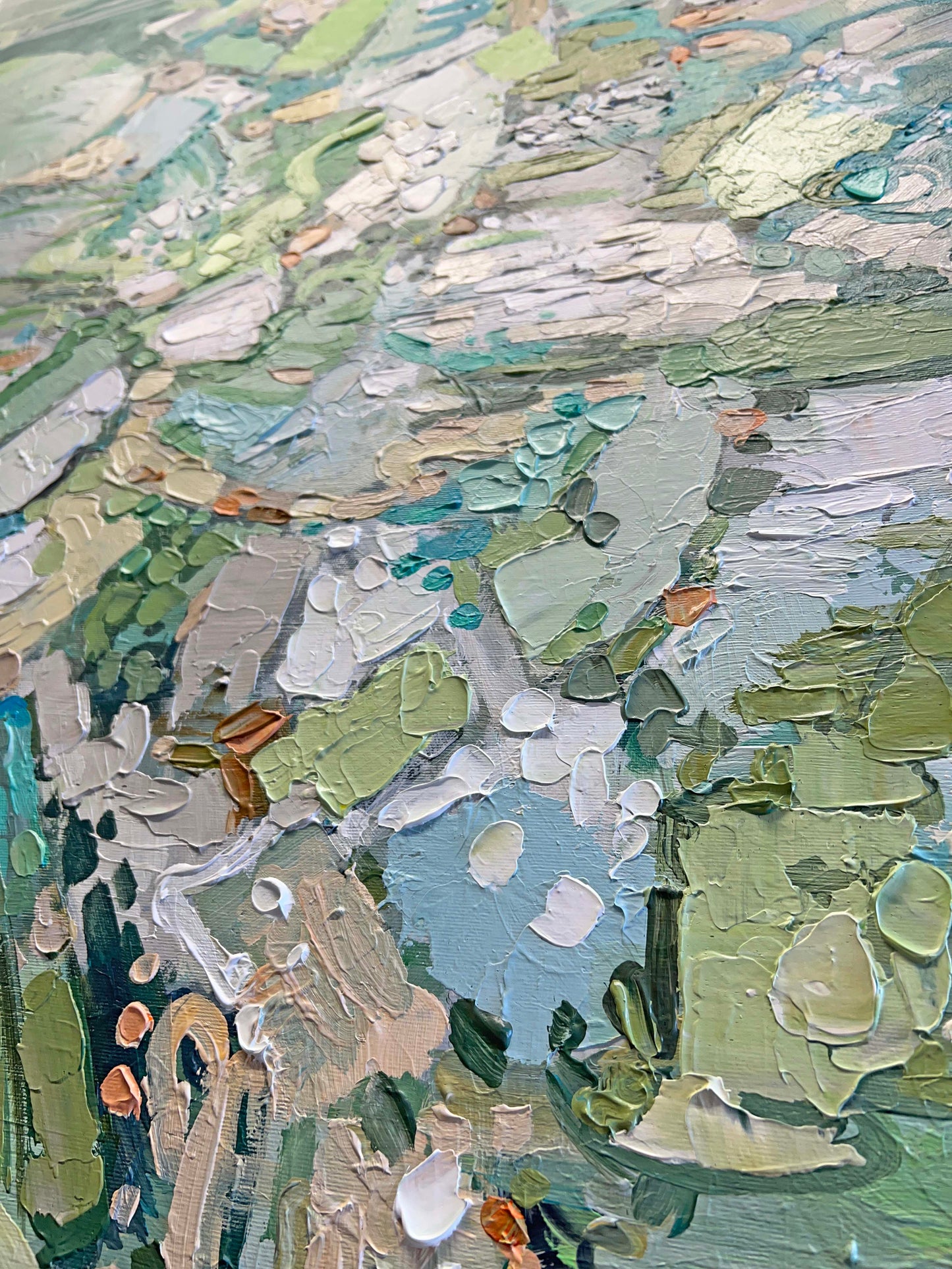 a close up of a painting of a landscape