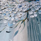 a painting of white flowers on a gray background