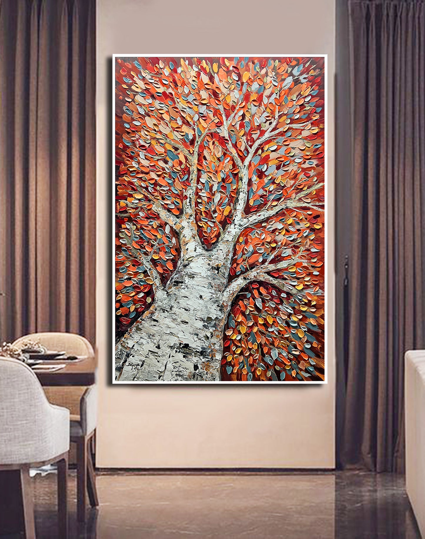 a painting of a tree on a wall