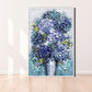 a painting of blue flowers in a vase