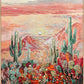 a painting of a desert scene with cactus trees