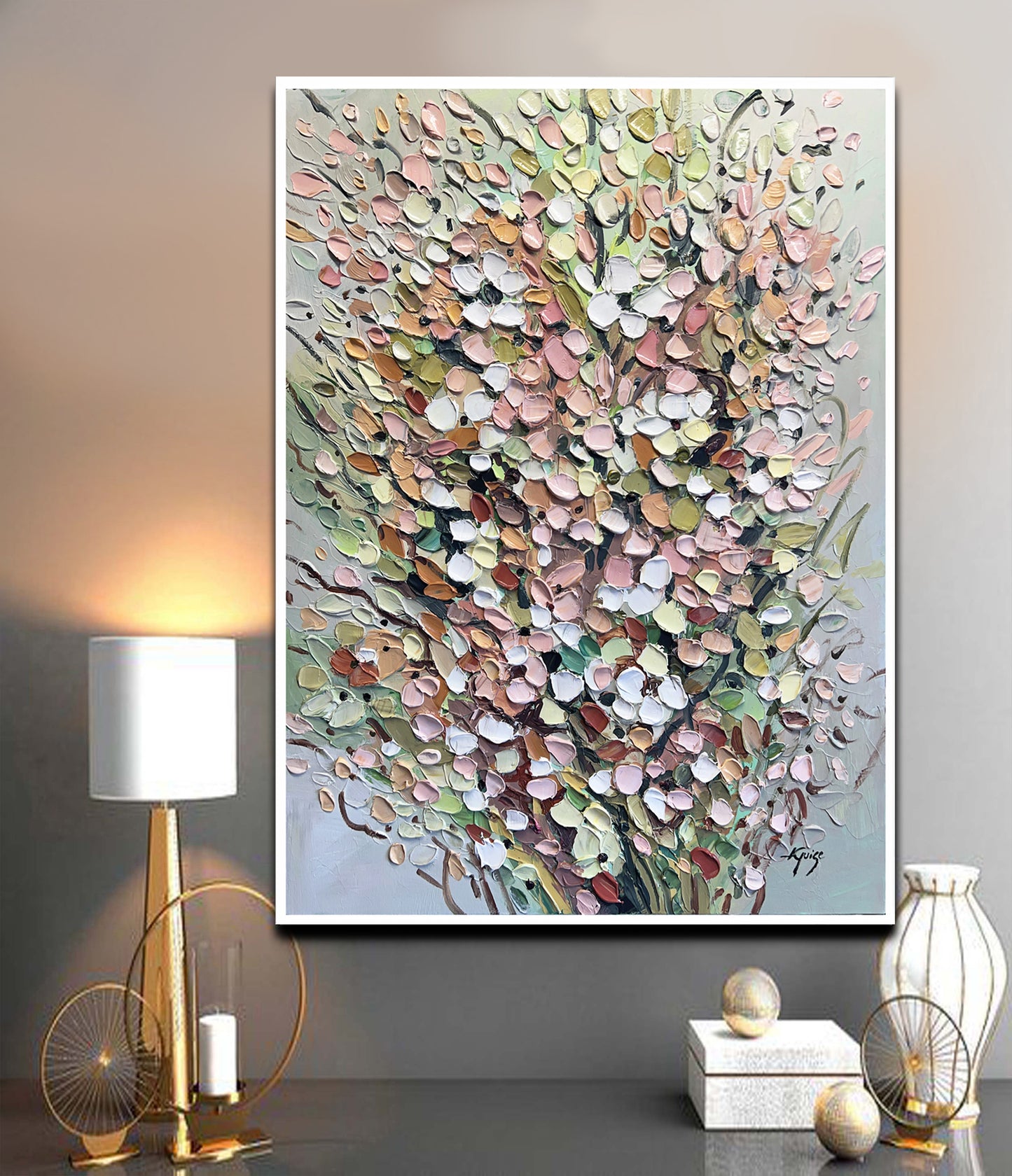 a painting of a bunch of flowers on a wall