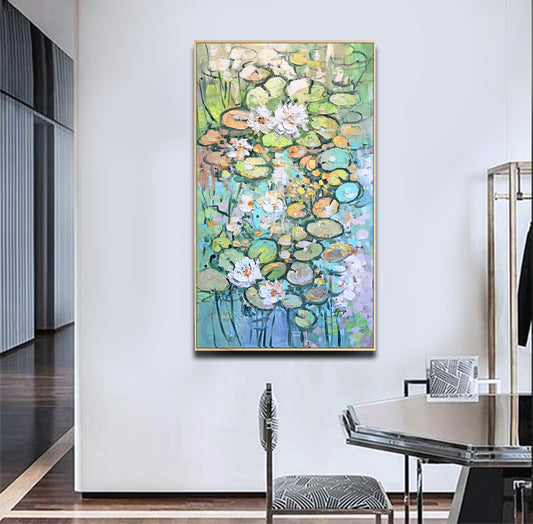 a painting hanging on a wall in a room