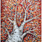 a painting of a white tree with orange leaves