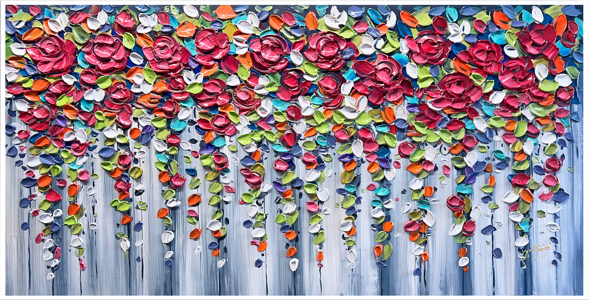 a painting of a bunch of paper flowers