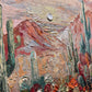 a painting of a desert scene with cactus trees