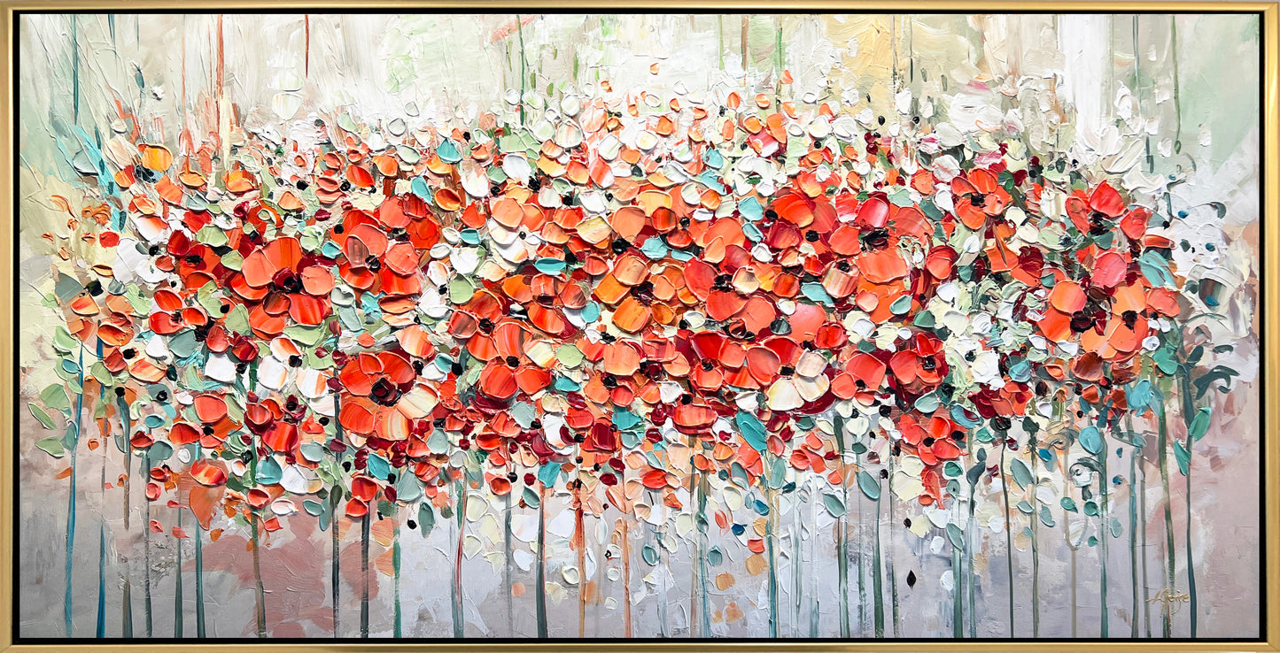 a painting of red flowers on a white background