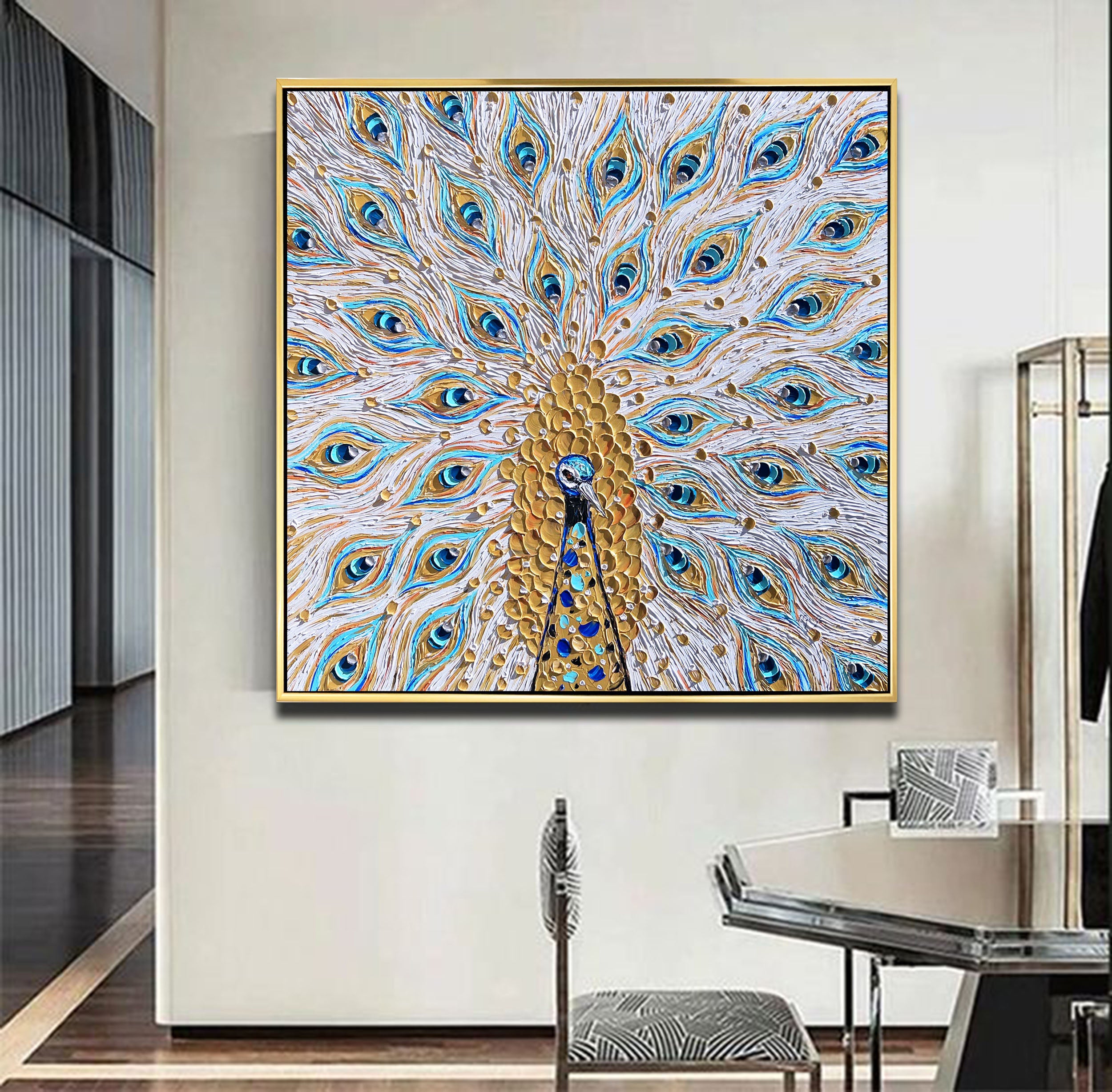 Gold Peacock Painting 3d textured peacock painting peacock art – Lana ...