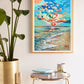 a painting hanging on a wall next to a potted plant