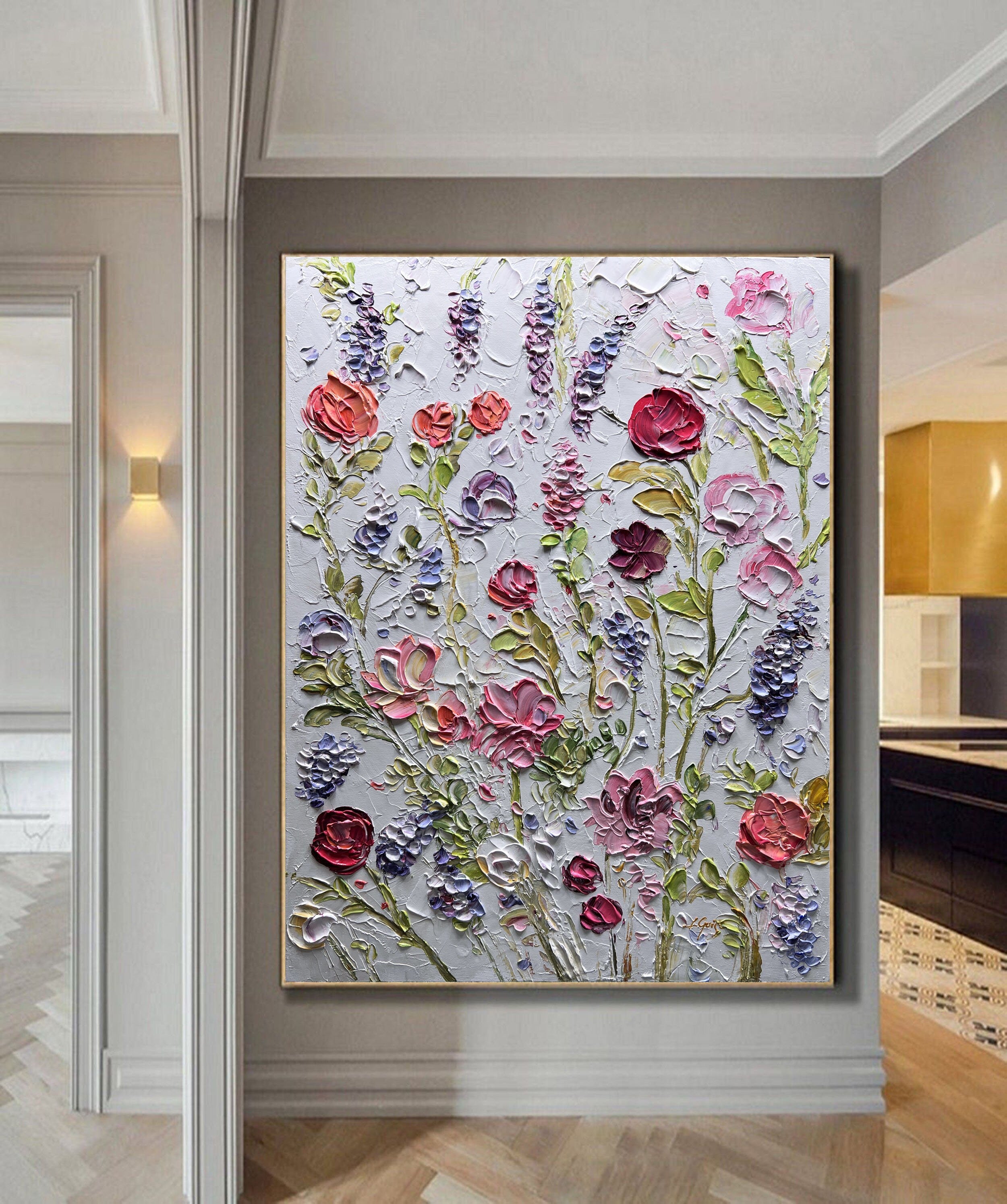 Wild Garden Textured 3D Floral Painting Textured Multicolor Flowers ...