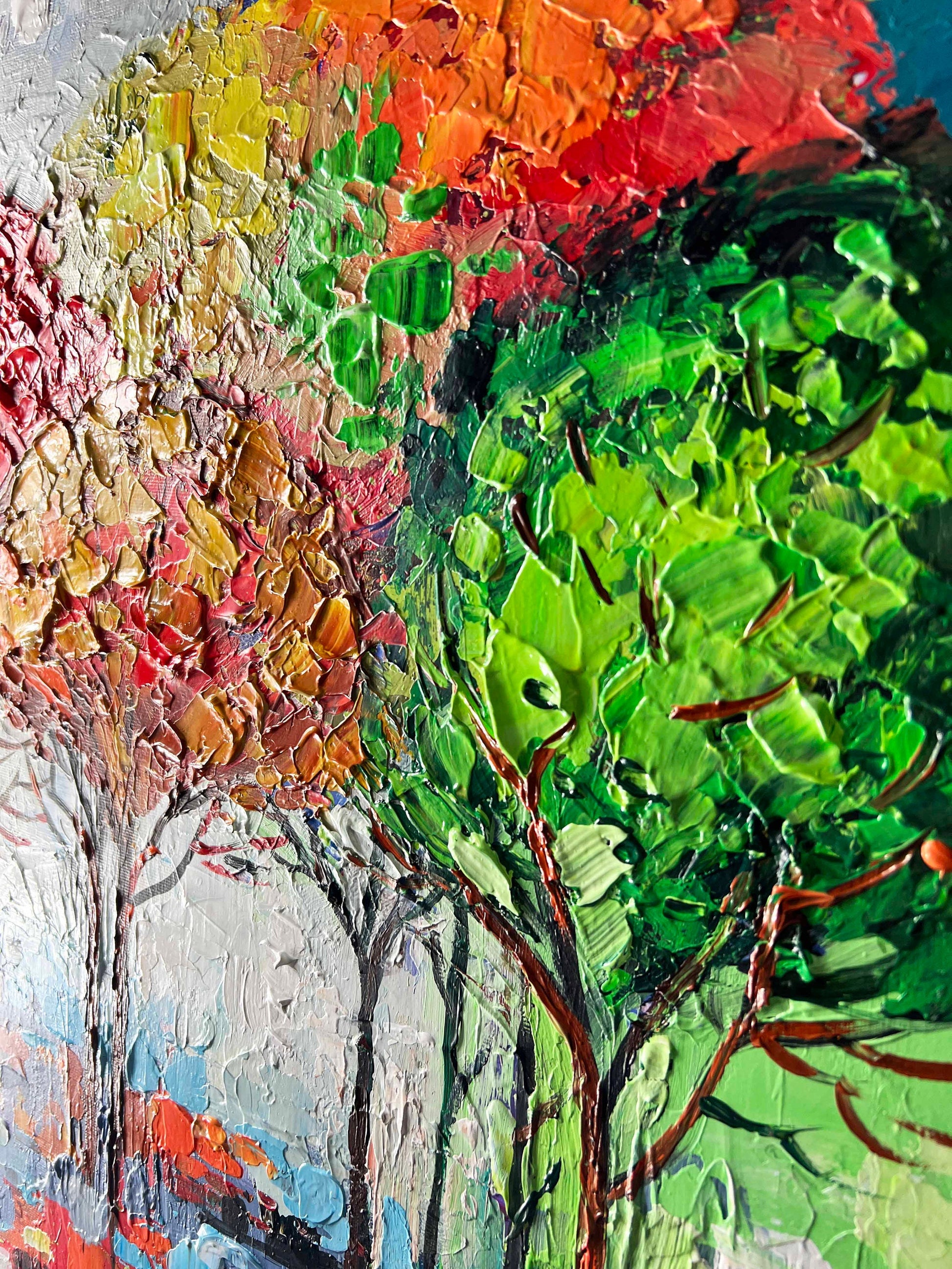 Autumn Landscape Oil Painting Textured Palette Knife Original